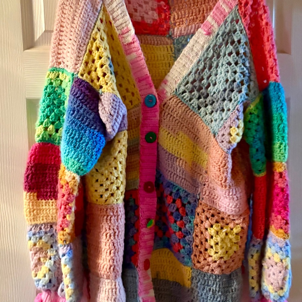 Colorful Patchwork Crochet Cardigan - Picture 3 of 5